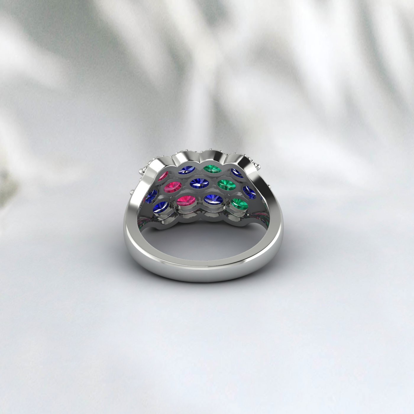 Natural Oval Cut Blue Sapphire 925 Sterling Silver Ruby & Emerald Antique Ring 