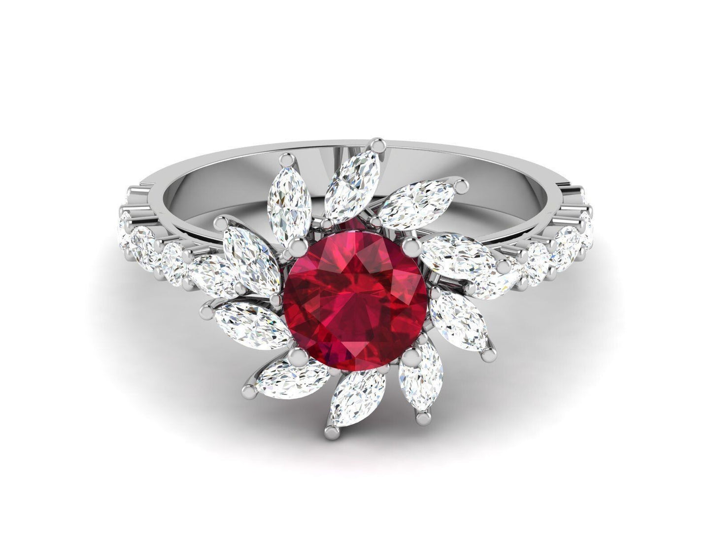 Natural Red Ruby Engagement Ring 925 Silver Moissanite Promise Women Ring US5-15
