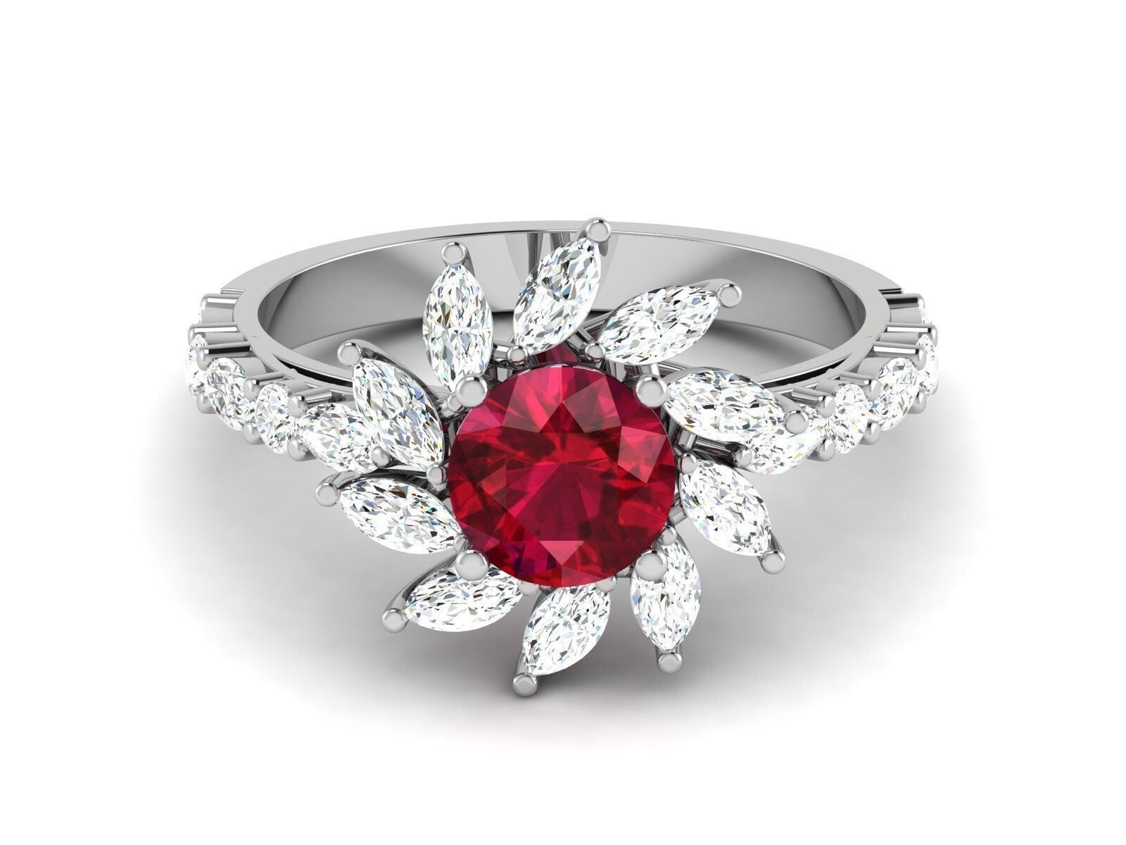 Natural Red Ruby Engagement Ring 925 Silver Moissanite Promise Women Ring US5-15