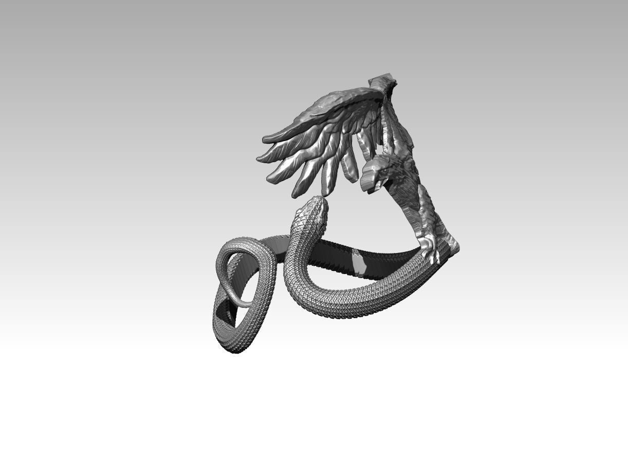 925 Sterling Silver Eagle Snake Fighting Ring Us5~ 15 Men Wild Animal Jewelry