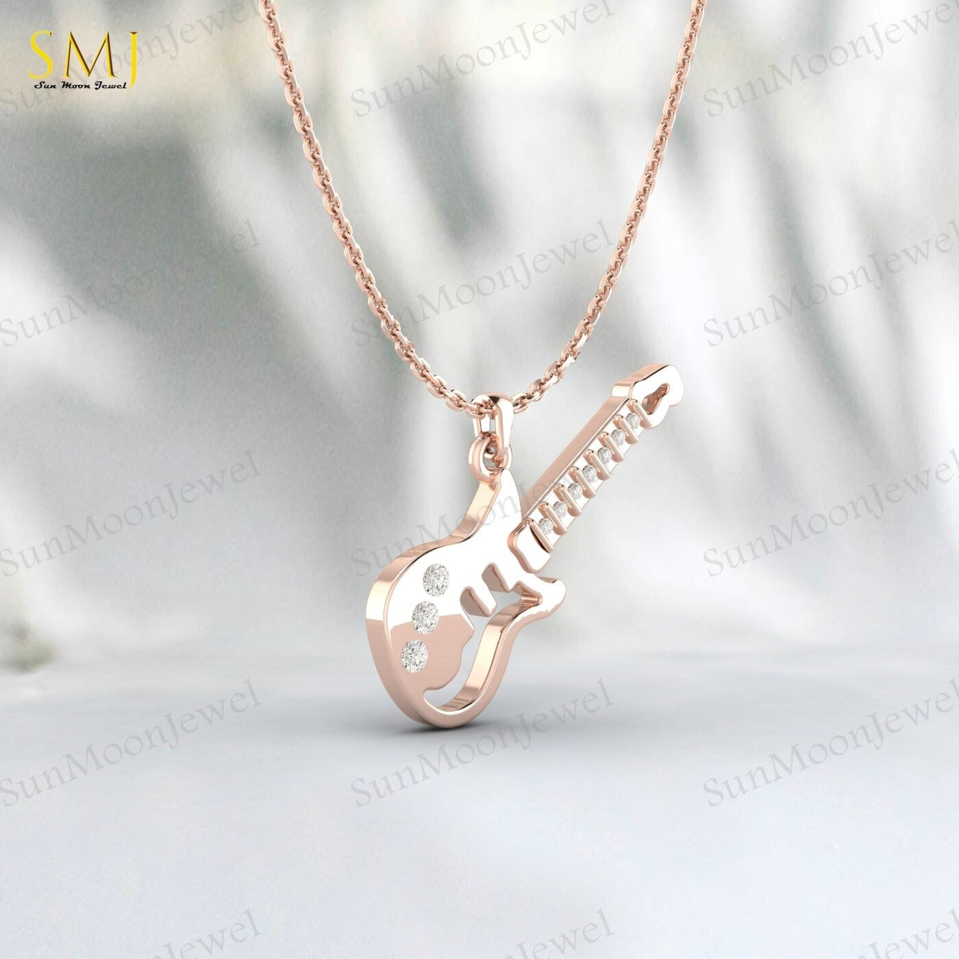 Lab Diamond Guitar Necklace Kids Jewelry Charm Guitar Necklace 925 Silver
