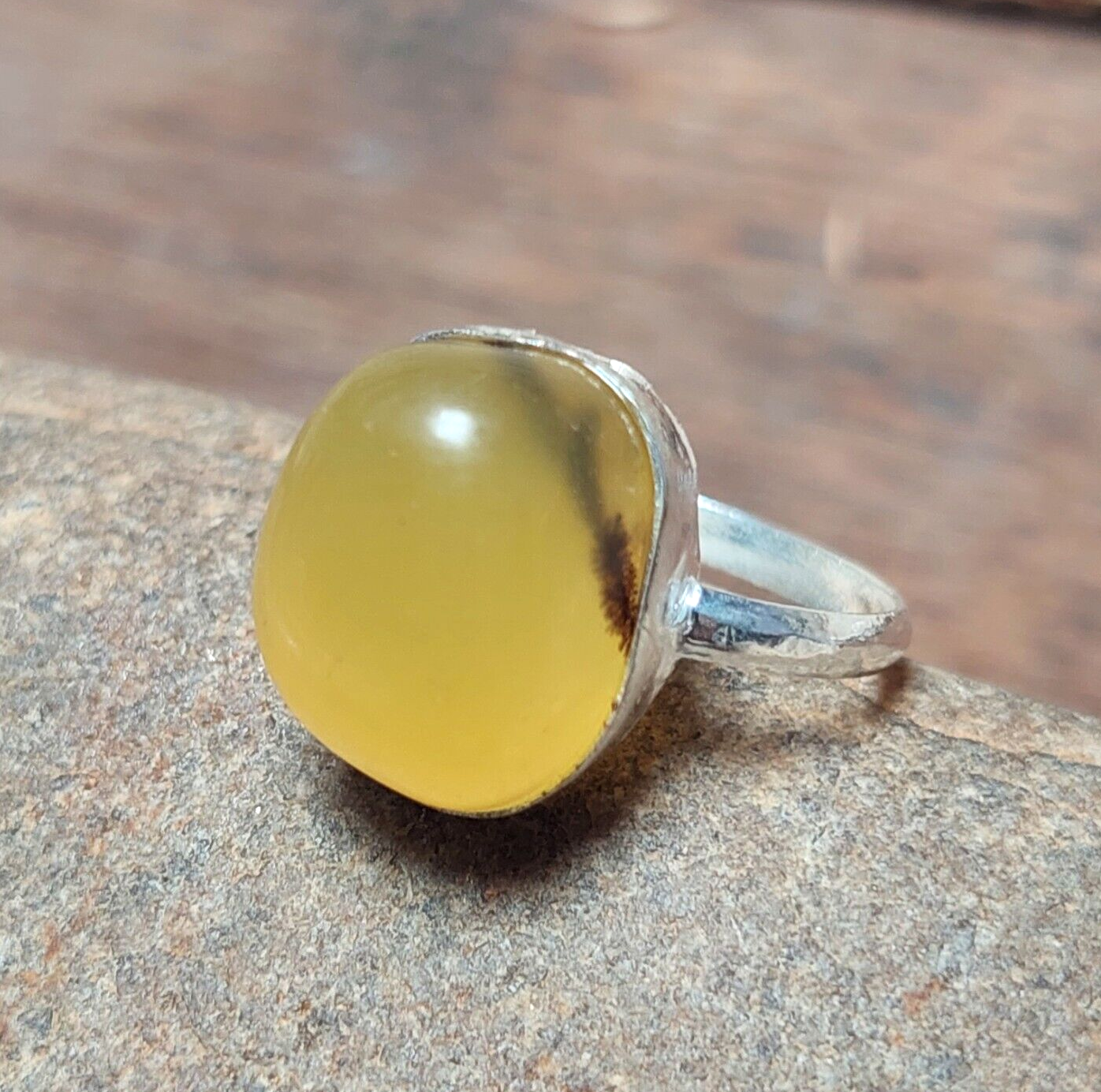 Beautiful Unique Vintage Oval Yellow Agate Ring,925 Sterling Silver Agate Ring