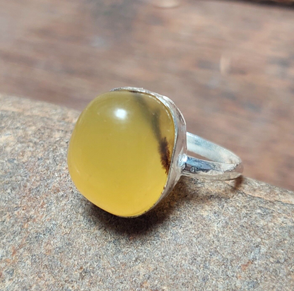 Beautiful Unique Vintage Oval Yellow Agate Ring,925 Sterling Silver Agate Ring