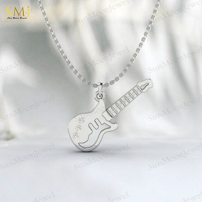 Lab Diamond Guitar Necklace Kids Jewelry Charm Guitar Necklace 925 Silver