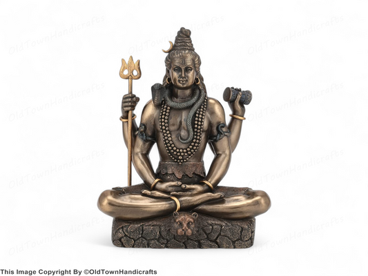 Polyresin Lord Shiva Statue with Wooden Bodhi Tree Tealight Holders for Pooja