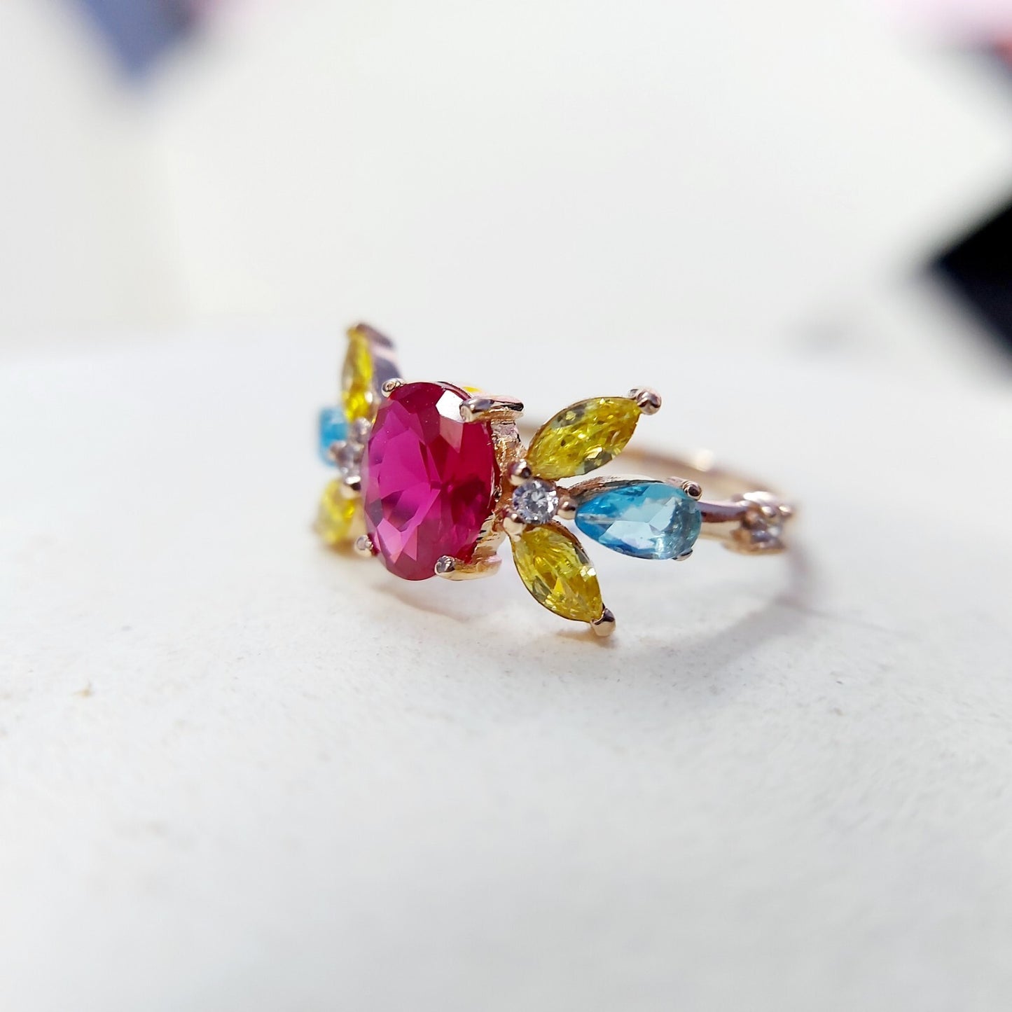 Oval Ruby Multi Gemstone Wedding Ring 925 Silver Women Engagement Band US5-15