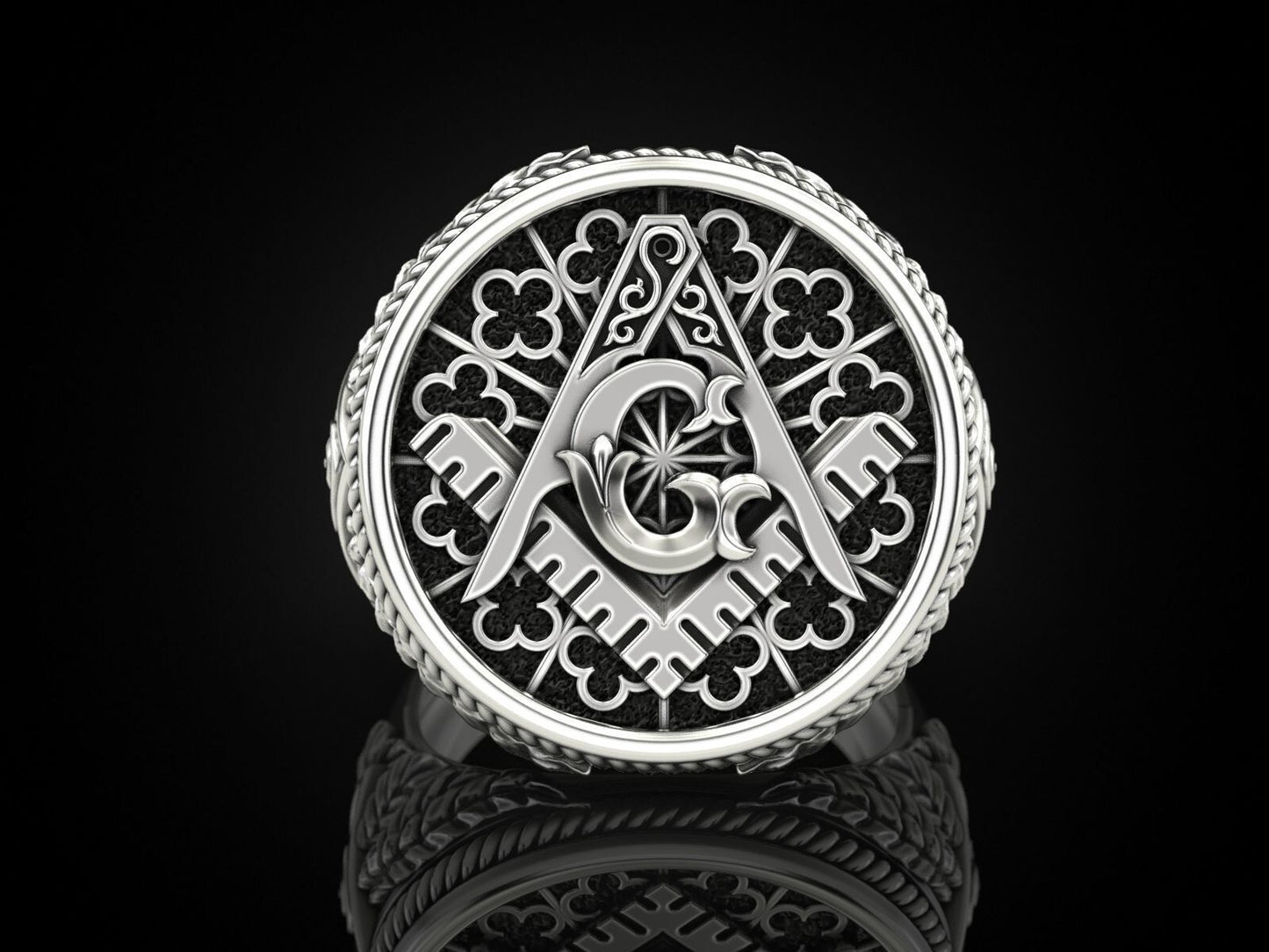 Mason Ring US7-15 Silver Eye of Providence G Symbol Handcrafted Gift For Men