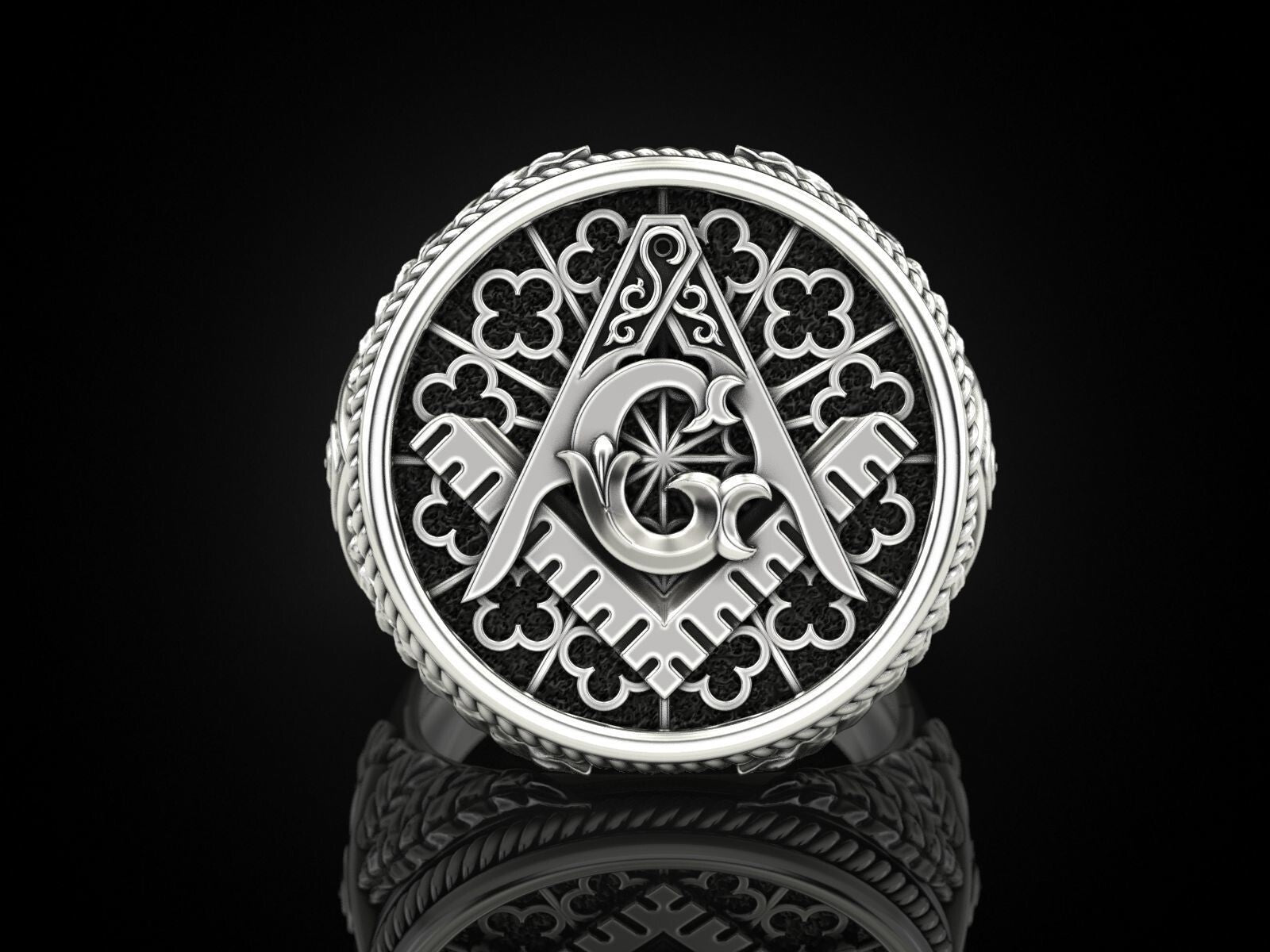 Mason Ring US7-15 Silver Eye of Providence G Symbol Handcrafted Gift For Men