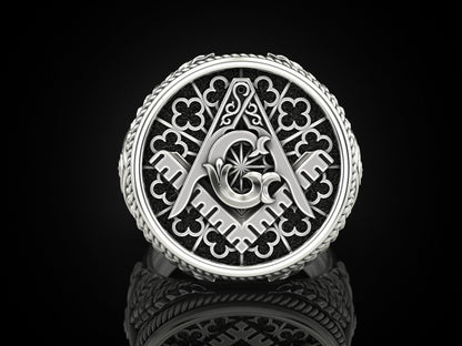 Mason Ring US7-15 Silver Eye of Providence G Symbol Handcrafted Gift For Men