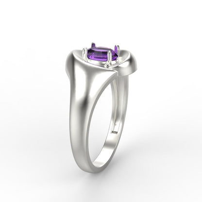 Natural Amethyst Oval Cut Ring 925 Silver Purple Gemstone Curve Band Gift US5-15
