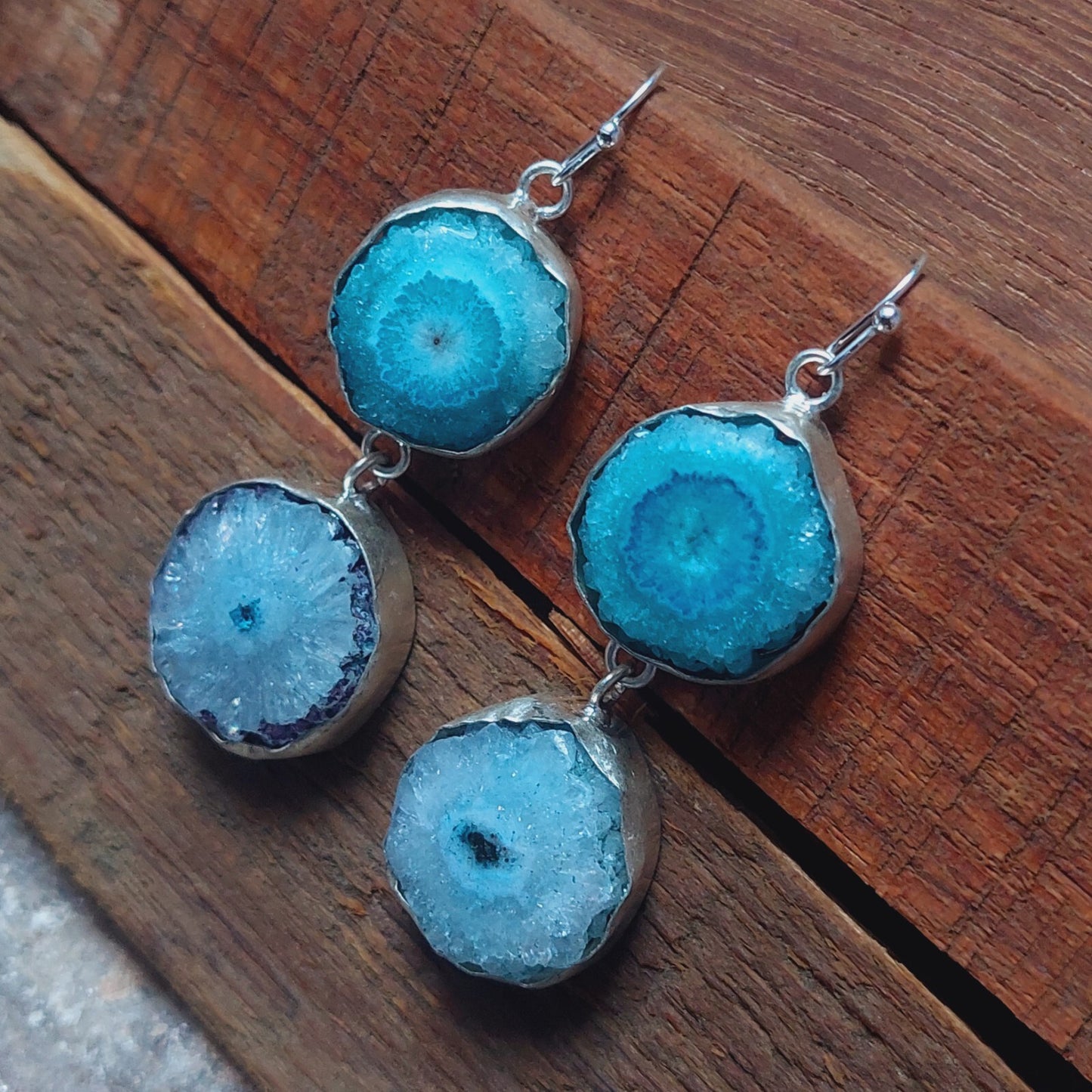 925 Sterling Silver Blue Solar Quartz Handmade Earrings Solar Gemstone Earrings