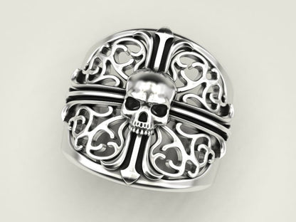 Punk Gothic Skull Cross Biker Ring 925 Silver Pirate Rider Jewelry Gift US5~15
