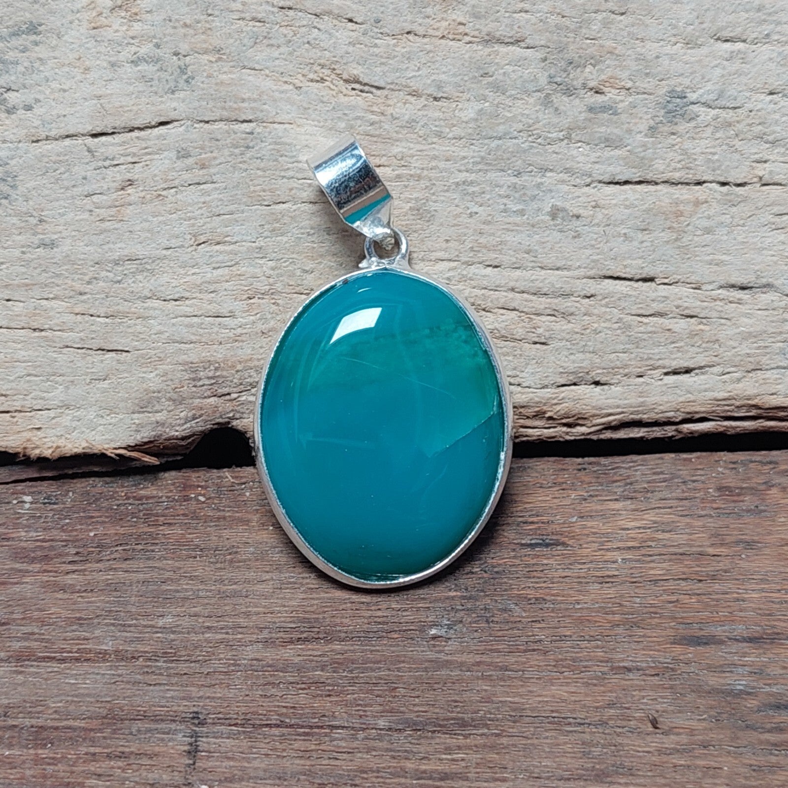 Oval Green Agate Stone Pendant Necklace 925 Sterling Silver Gift For Boyfriend