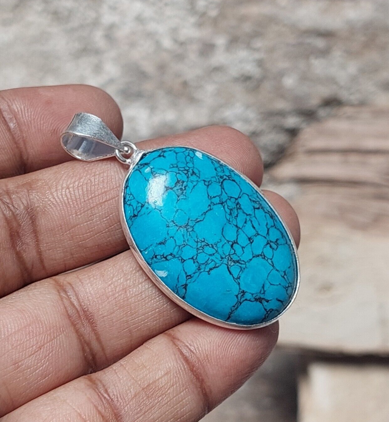 Oval Turquoise 925 Sterling Silver Pendant,Christmas Day Gift,Women's Necklace