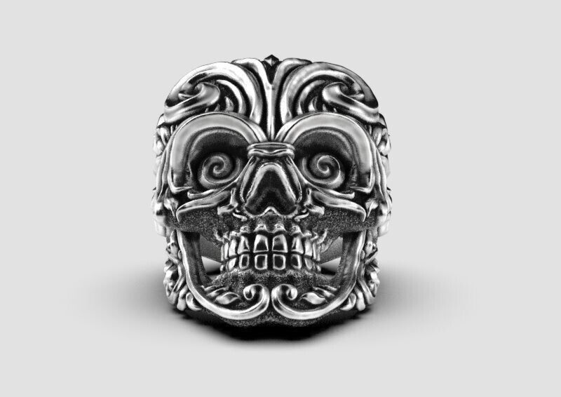 King Baby Studio Large Full Baroque Skull Ring Fine Silver Wedding Ring US5~15