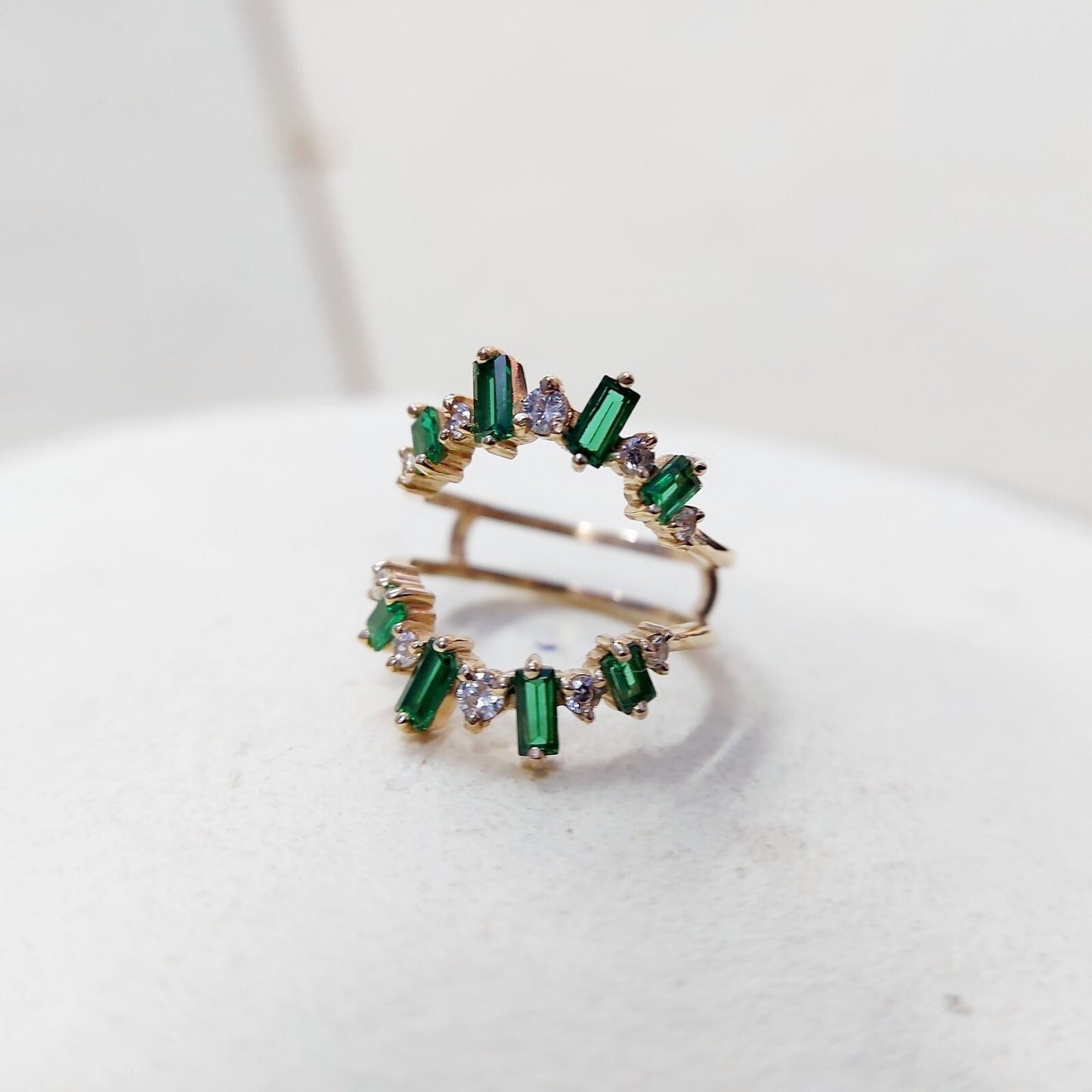 Emerald Baguette Ring Gemstone Set 925 Silver Ring Handmade Wedding Band US5~15