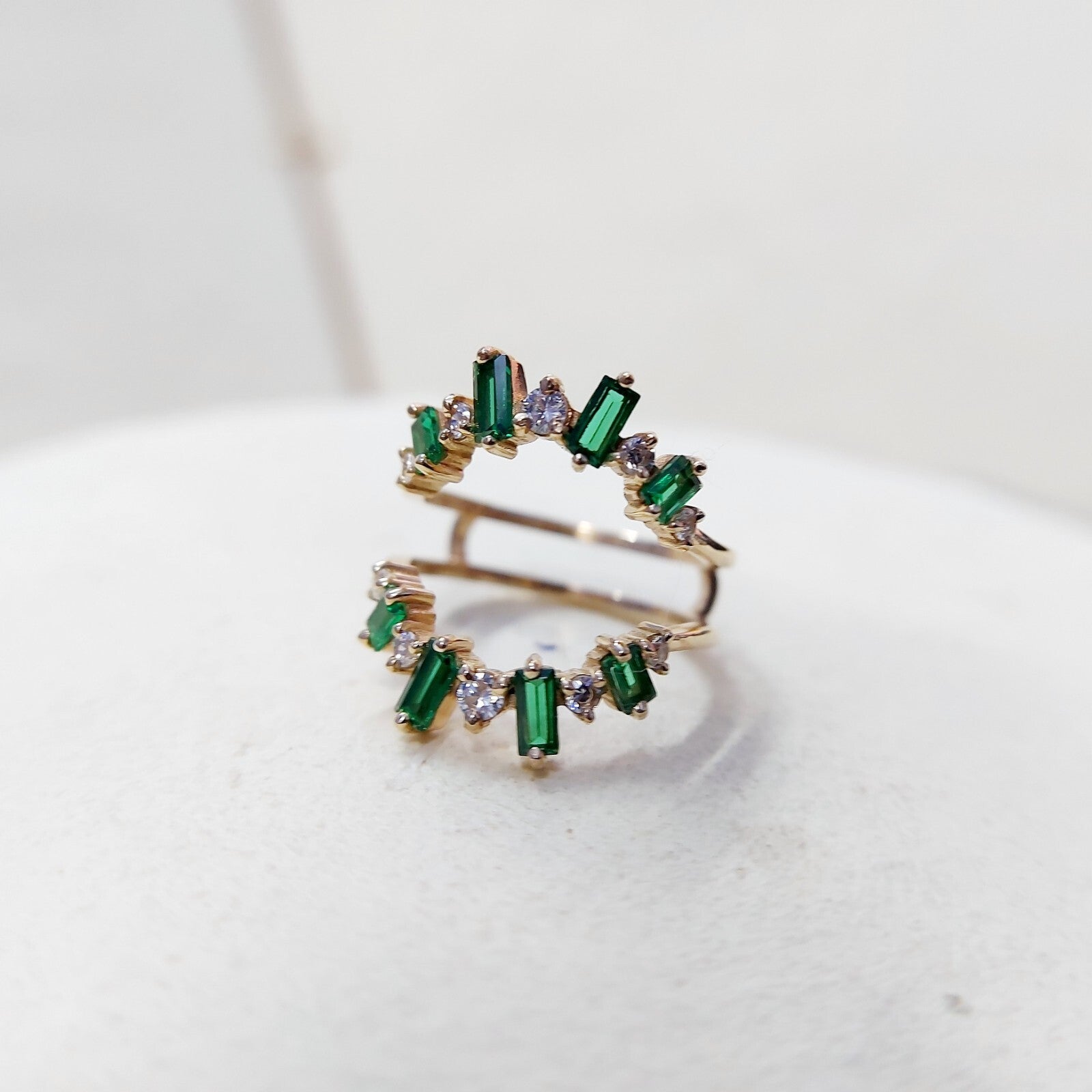 Emerald Baguette Ring Gemstone Set 925 Silver Ring Handmade Wedding Band US5~15