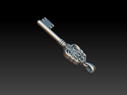 Silver Heart Key Pendant Necklace Gift for Her Handmade Key Jewelry Women Men