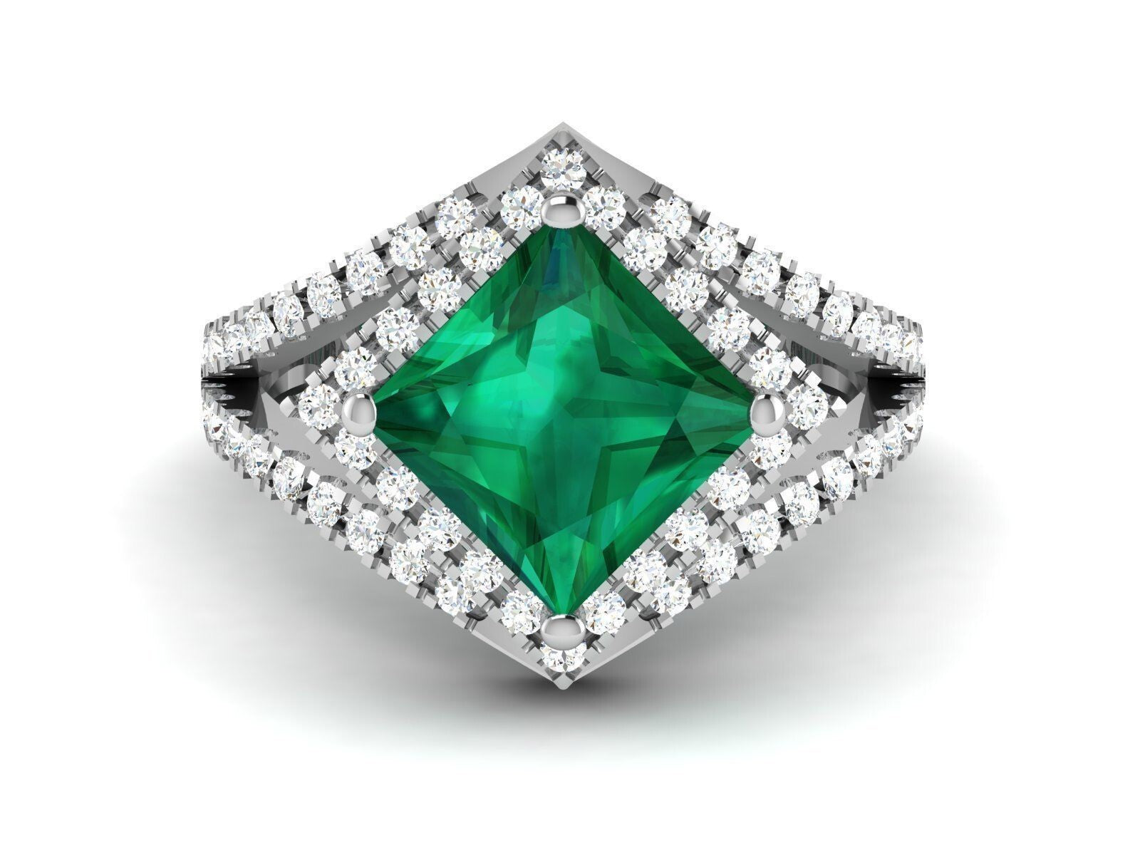 Emerald Cut Natural Emerald Diamond Ring 925 Sterling Silver Wedding Ring US5-15