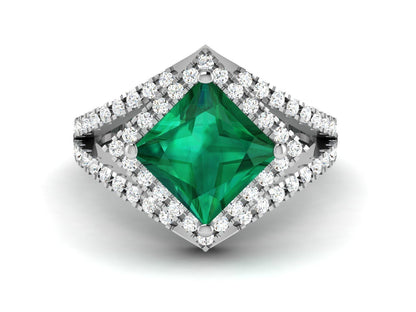 Emerald Cut Natural Emerald Diamond Ring 925 Sterling Silver Wedding Ring US5-15