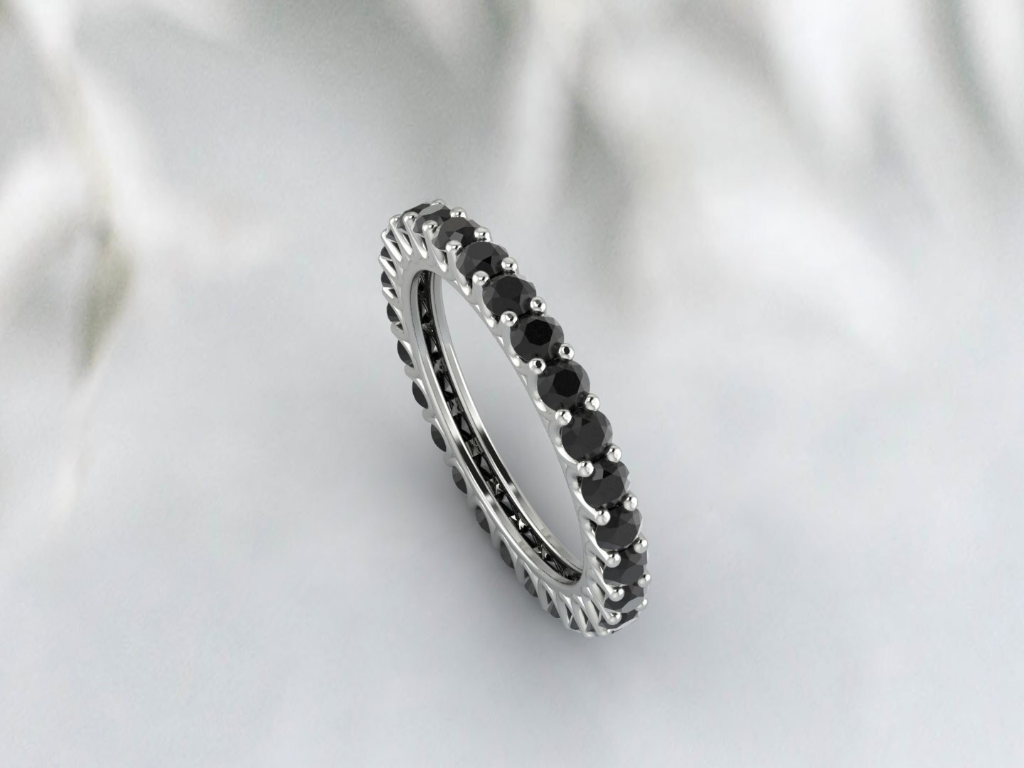 Natural Round Black Onyx Band Eternity Stacking Promise Fine Silver Band