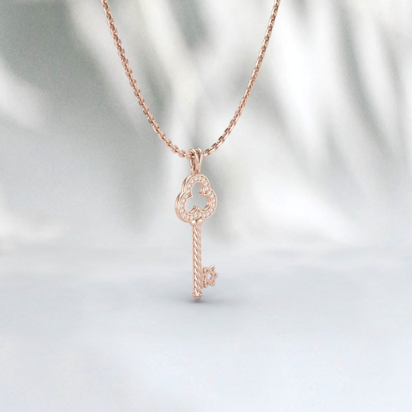 Lab Diamond Key Pendant Necklace Charm Necklace 925 Sterling Silver