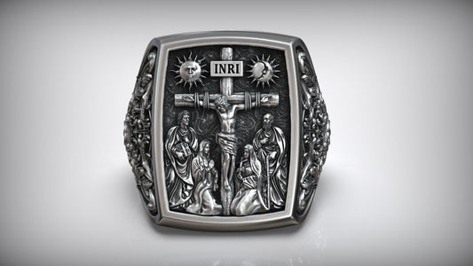 Silver Jesus Christ Crucifix Cross Mary Saints Christian Women Men Ring US5~15