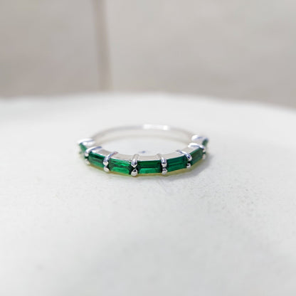 925 Silver Emerald Wedding Band Baguette Cut Green Emerald Eternity Ring Us5~ 15