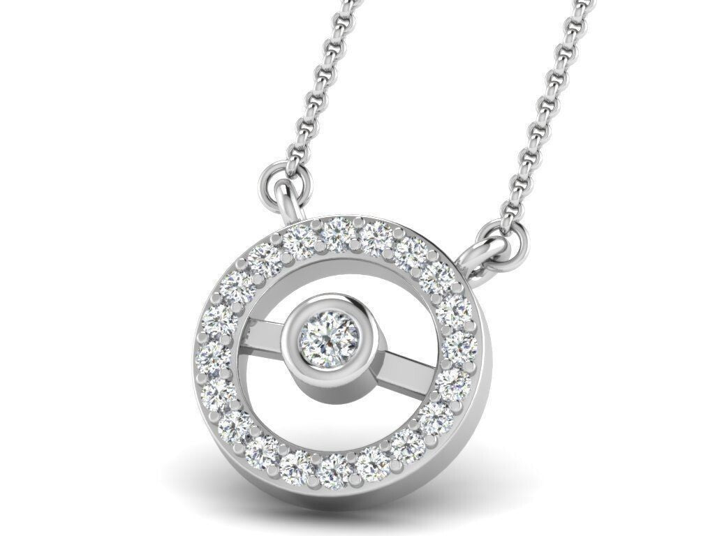 Halo Pendant Moissanite Diamond Round Engagement Necklace Silver