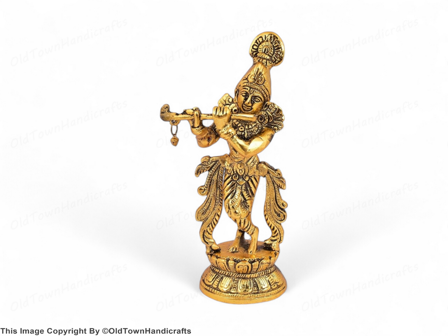 Krishna Handcrafted Brass Lord Krishna Idol with Flute Decorative Showpiece