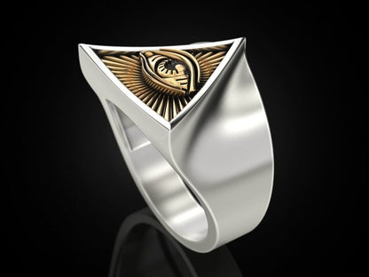 Eye of Providence Ring 925 Sterling Silver Freemason G Symbol Signet Ring US5-15