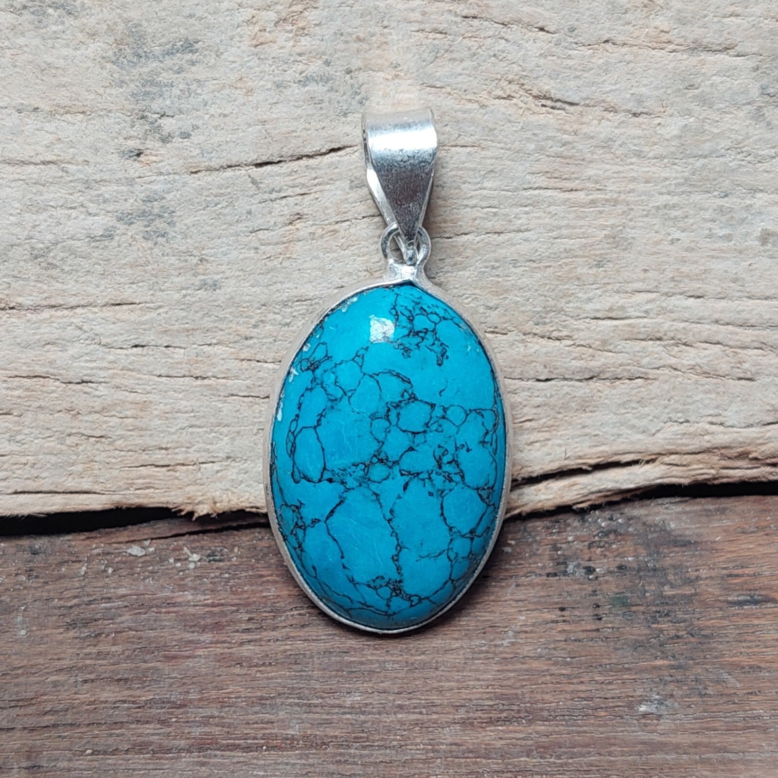 925 Sterling Silver Natural Blue Turquoise Pendant Pendant Necklace For Girl