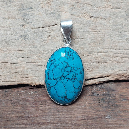 925 Sterling Silver Natural Blue Turquoise Pendant Pendant Necklace For Girl
