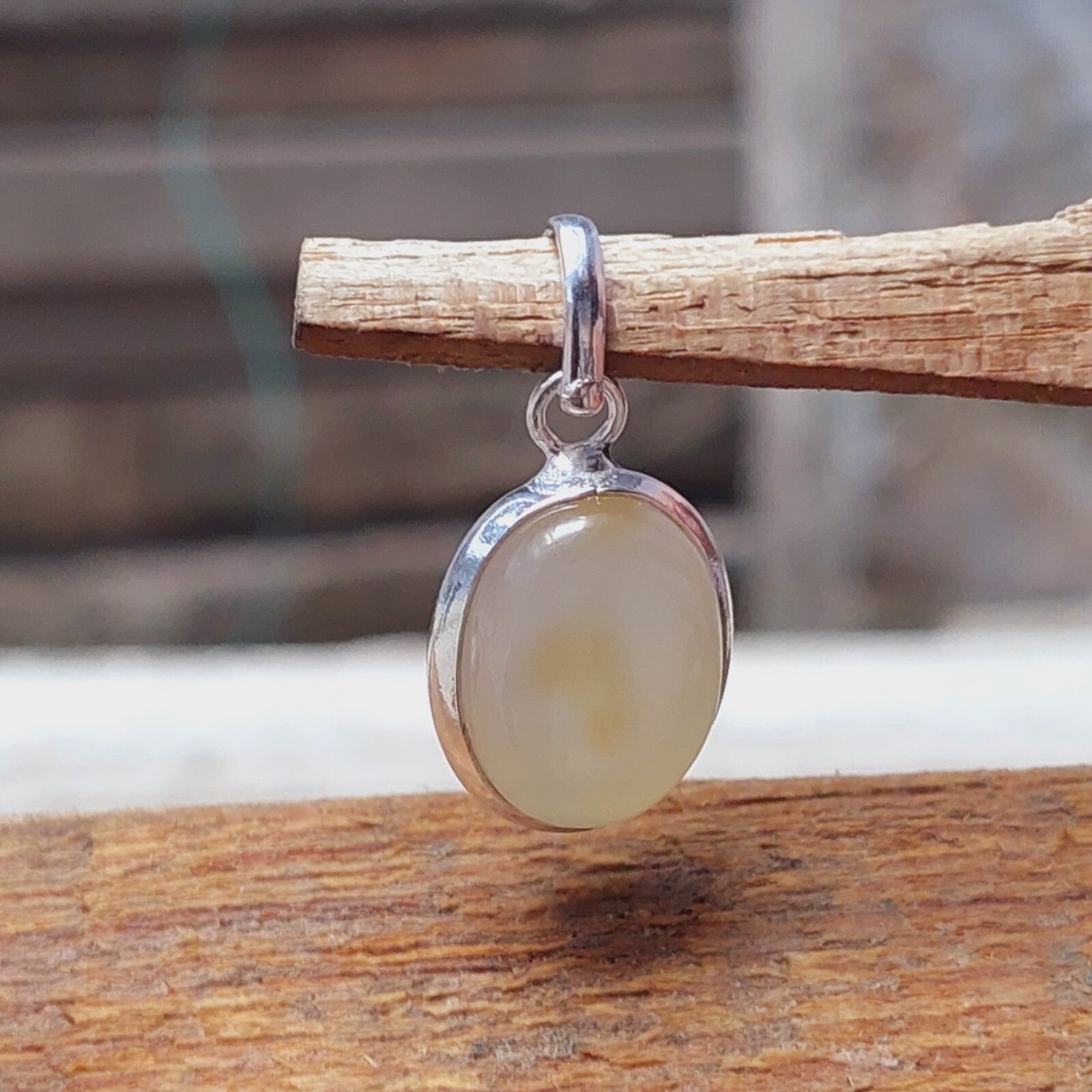 Natural Gray Agate Slice Pendant,925 Sterling Silver Light Gray Agate Necklaces