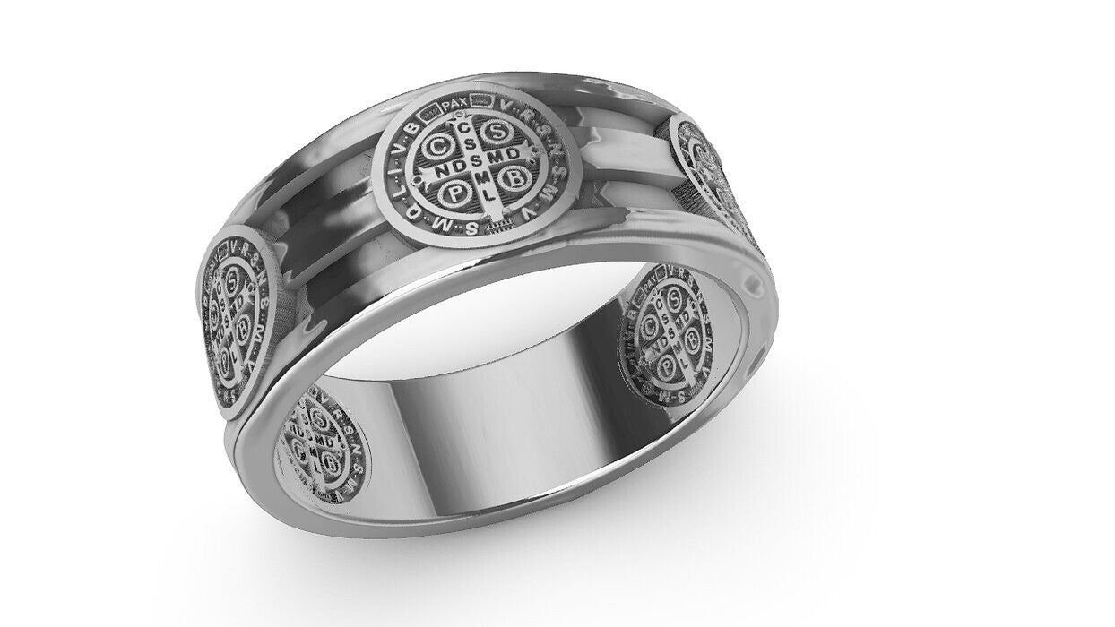 925 Sterling Silver Saint Benedict Ring US5 ~15 Religious Signet Women Men Ring