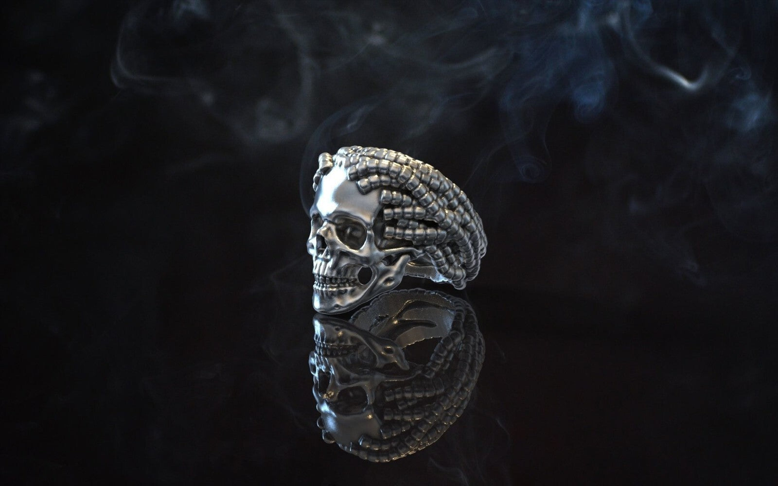 Skull Rope Ring Silver Gothic Biker Punk Handmade Skull Ring Men Women US5~15