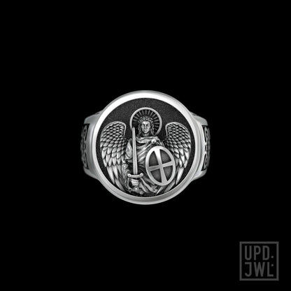 925 Silver Archangel Michael Christian Ring Saint Catholic Religious Ring Men