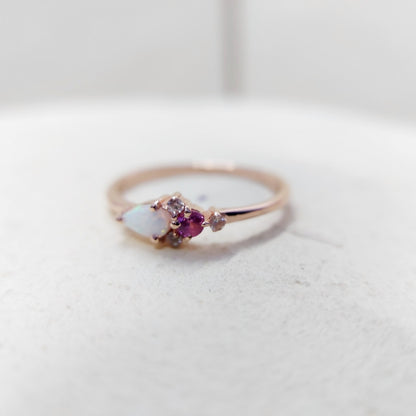 Pear Cut Opal and Pink Tourmaline Ring Gemstone Engagement Silver Ring Us5~ 15