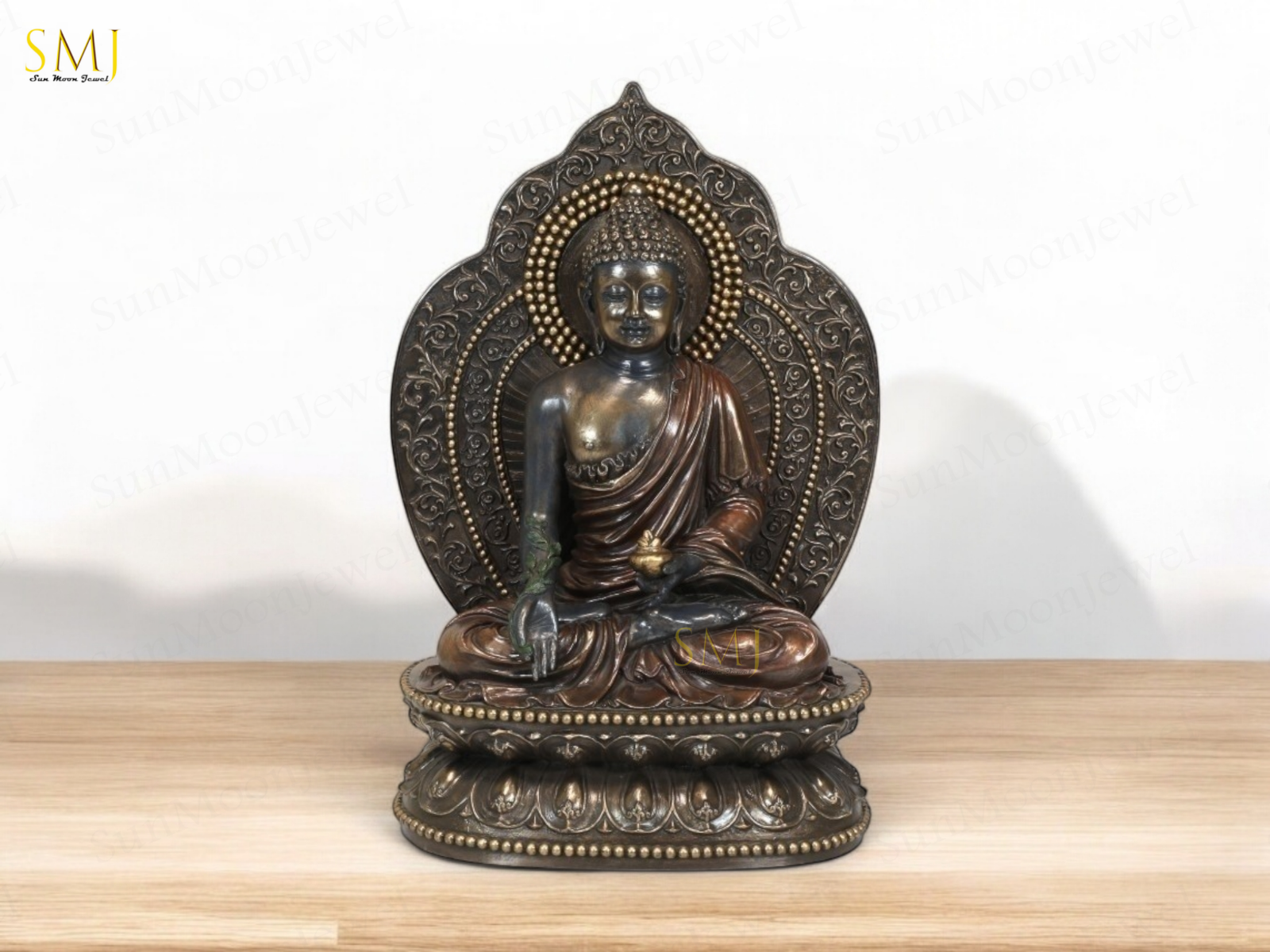 Copper Finish Buddha Statue Buddha Amitabha Figurine for Home & Temple Decor