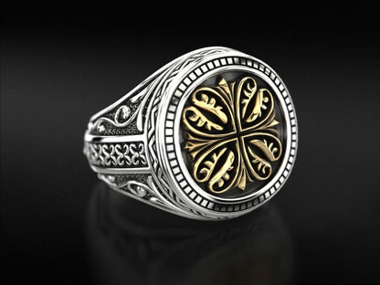 Templar Knight Cross Ring 925 Silver Medieval Seal Signet US5-15 Unisex Gift