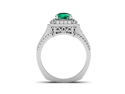 Natural Emerald Round Diamond Engagement Ring Anniversary Proposal Ring US5-15