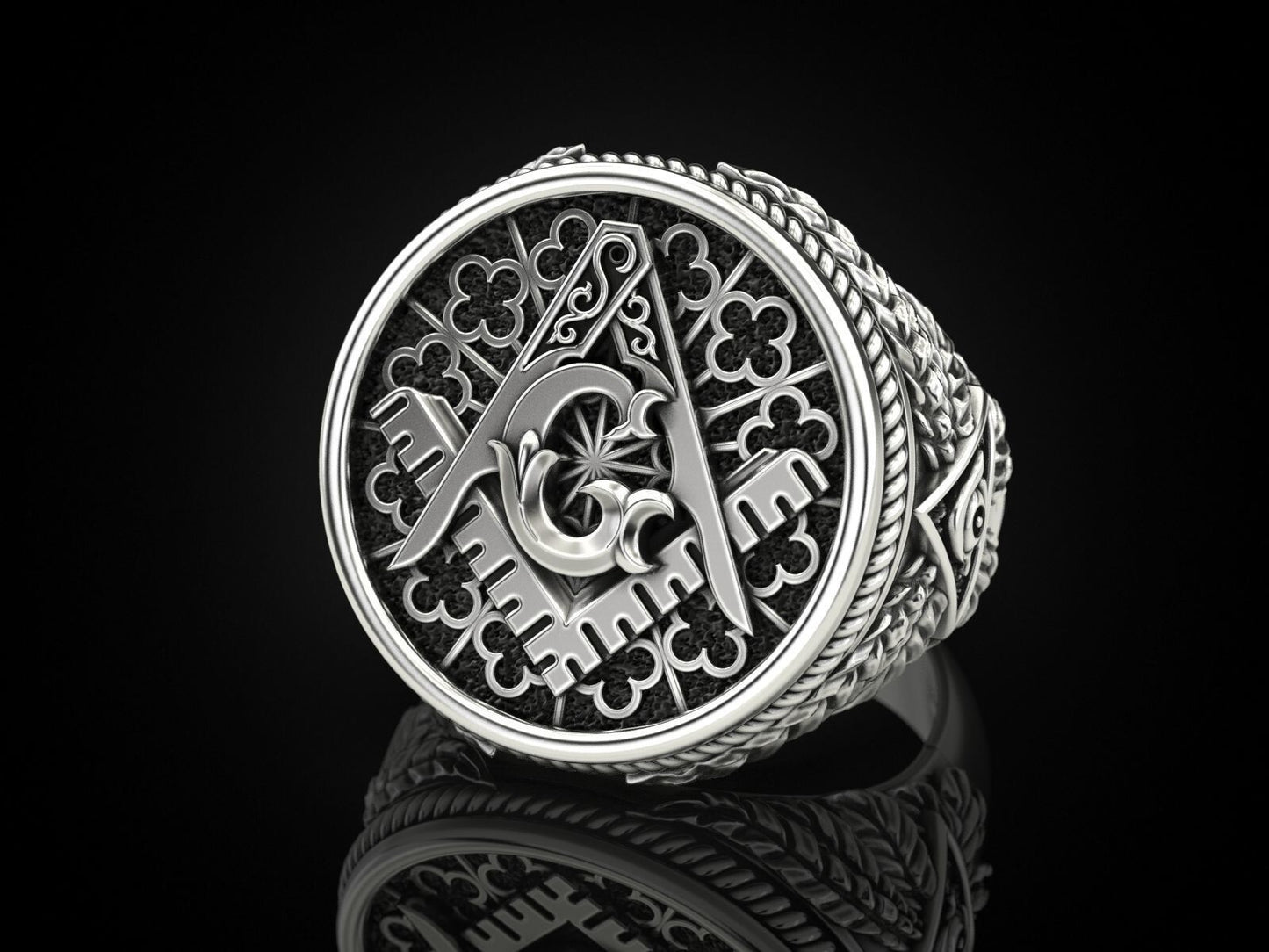 Mason Ring US7-15 Silver Eye of Providence G Symbol Handcrafted Gift For Men