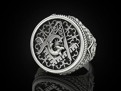 Mason Ring US7-15 Silver Eye of Providence G Symbol Handcrafted Gift For Men