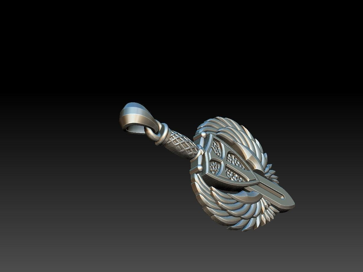 925 Sterling Silver Saint Michael Archangel Shield Sword Cross Pendant Necklace