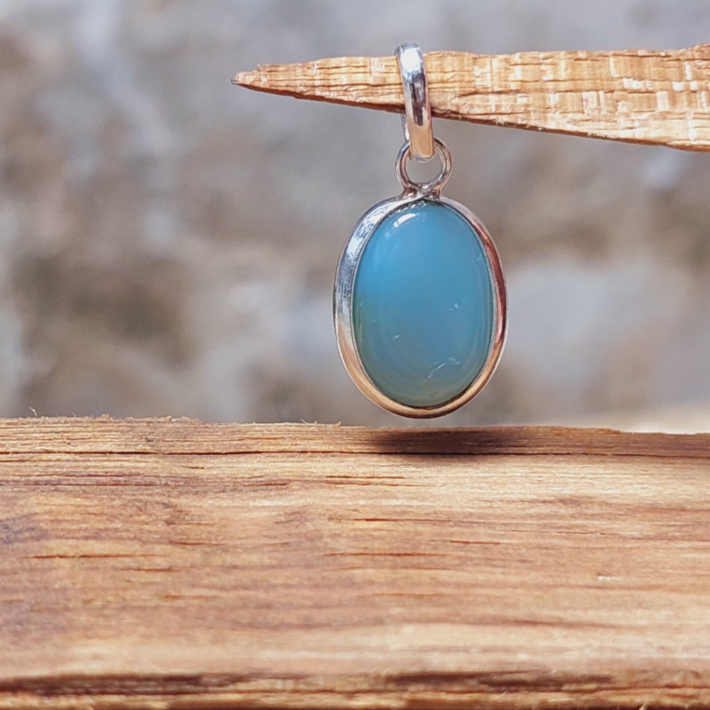 925 Sterling Silver Ovel Sky Blue Agate Pendant Layering Necklace,Wife Gift