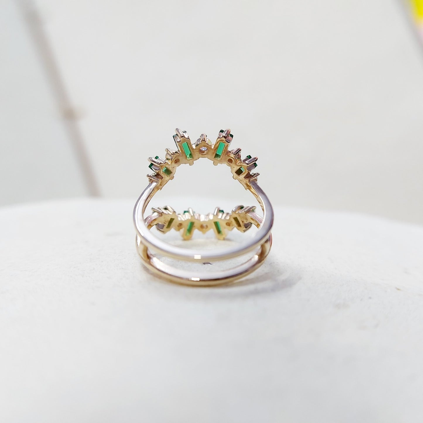 Emerald Baguette Ring Gemstone Set 925 Silver Ring Handmade Wedding Band US5~15