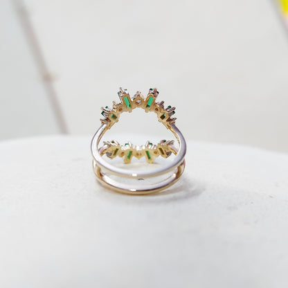 Emerald Baguette Ring Gemstone Set 925 Silver Ring Handmade Wedding Band US5~15