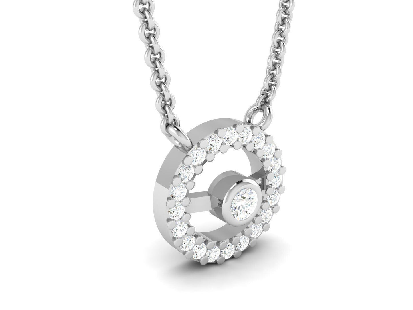 Halo Pendant Moissanite Diamond Round Engagement Necklace Silver
