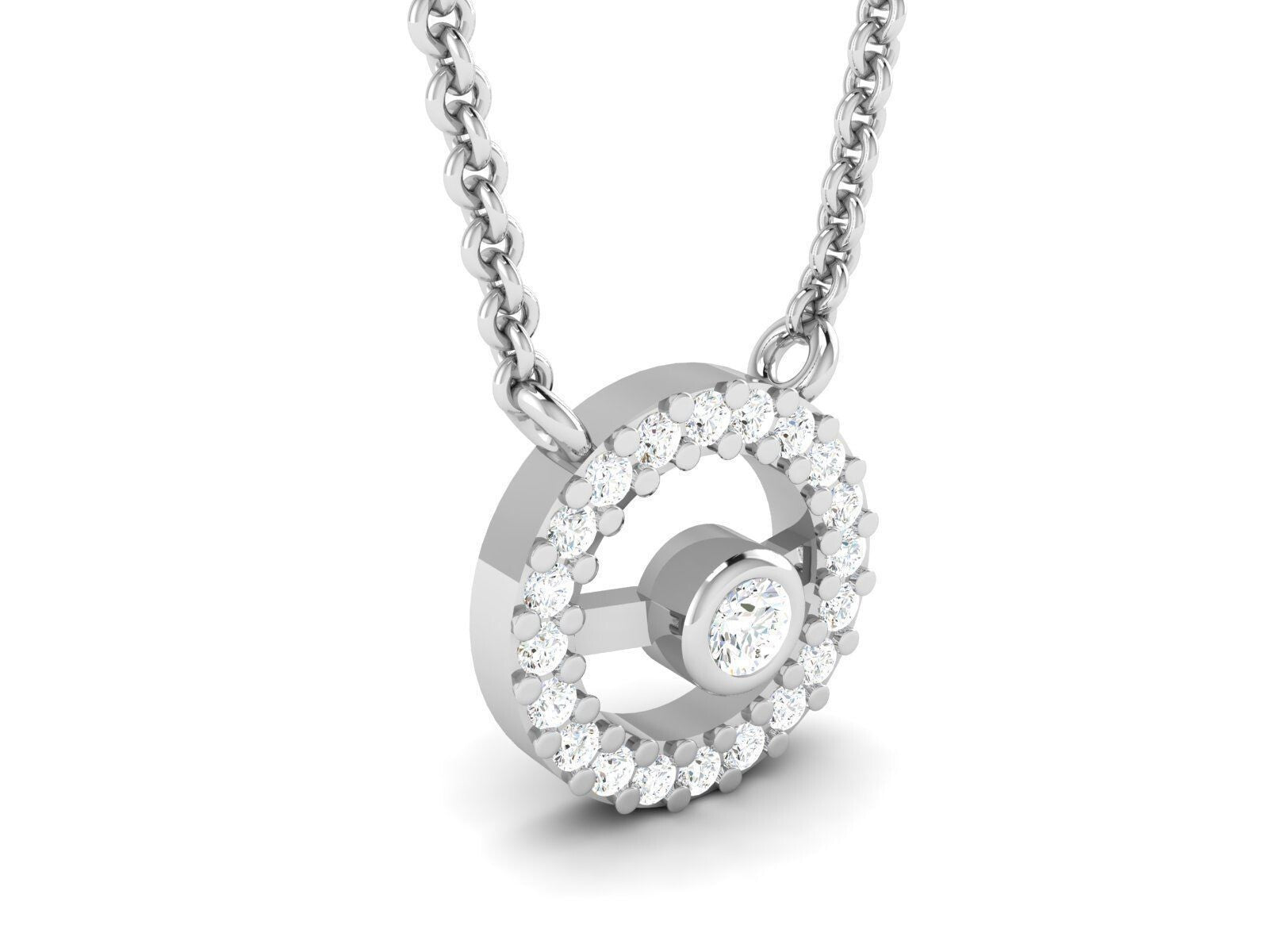 Halo Pendant Moissanite Diamond Round Engagement Necklace Silver