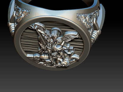 St Michael Sword Ring 925 Sterling Silver Archangel Signet Style Men Ring US5–15